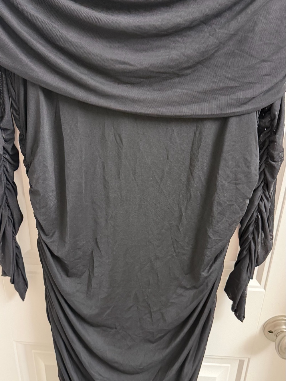 Elegant Black Off-Shoulder Ruched Women’s Dress - Picture 3 of 10